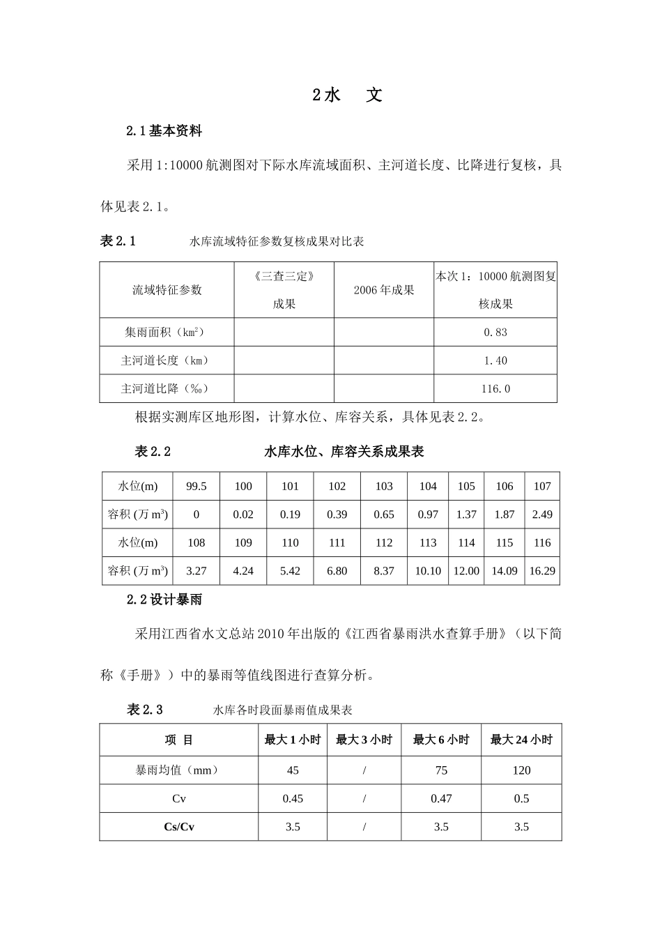 水库现状水位复核计算_第1页