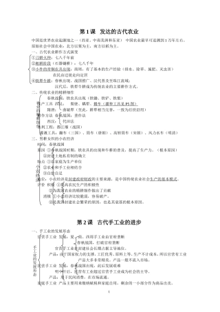 高一历史人民版必修2全册框架提纲