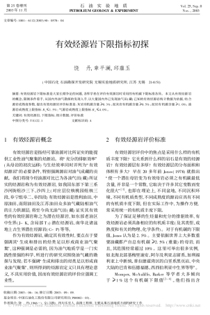有效烃源岩下限指标初探