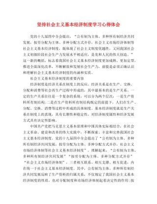 坚持社会主义基本经济制度学习心得体会 