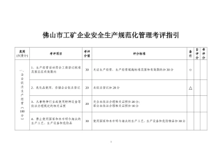 佛山市工矿企业安全生产规范化管理考评指引