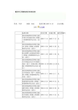重庆市工程建设地方标准目录