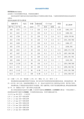 纽扣电池型号对照表