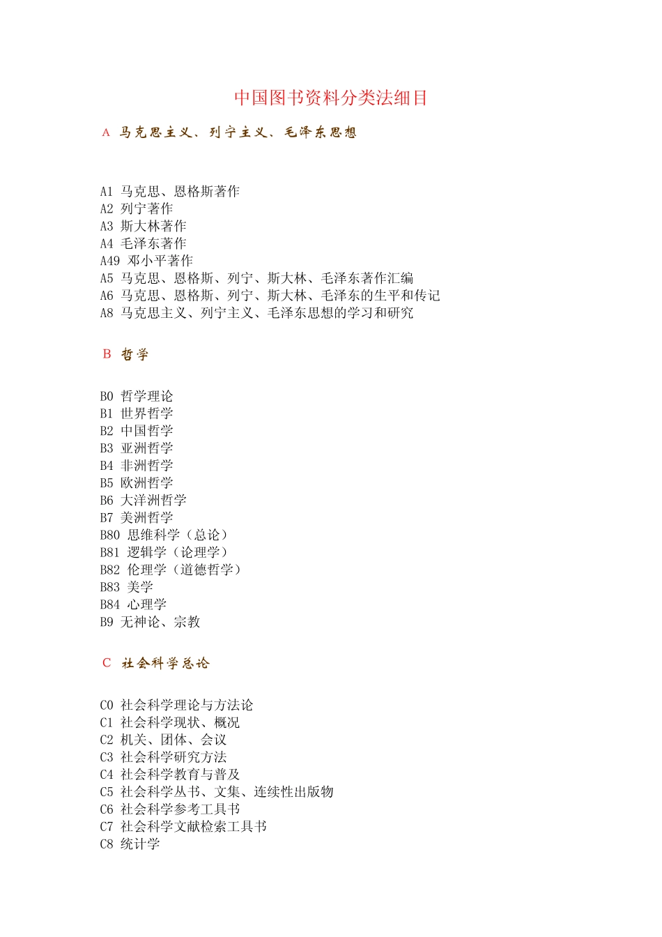 中国图书资料分类法细目_第1页