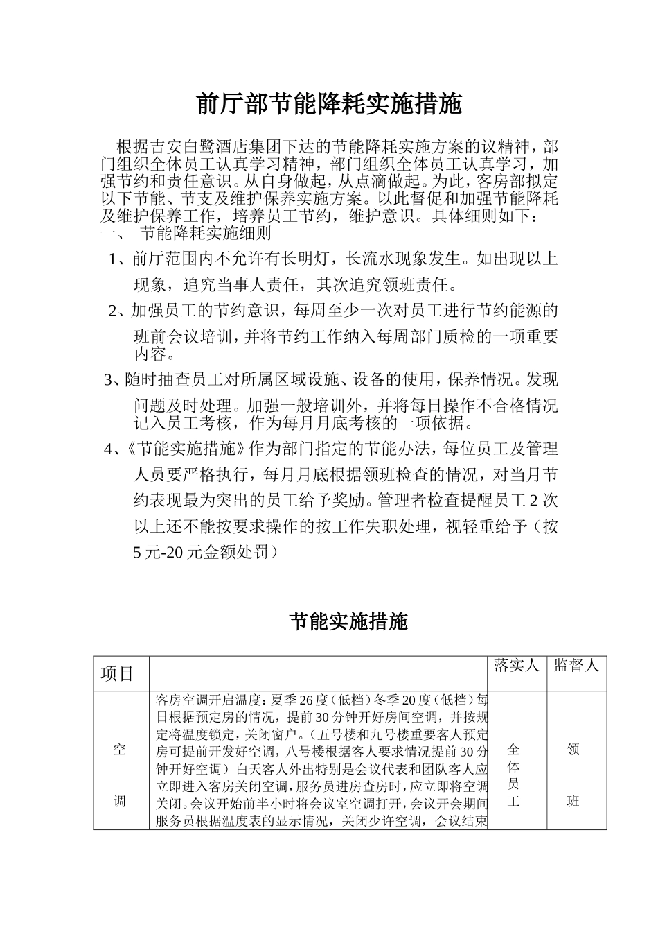 前厅部节能降耗实施措施_第1页