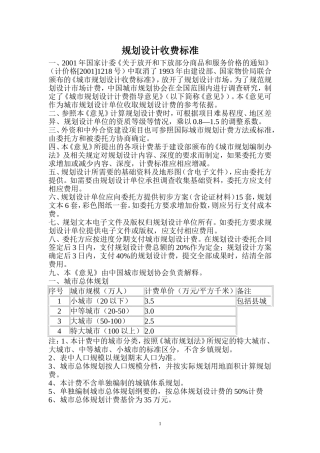 规划设计收费标准