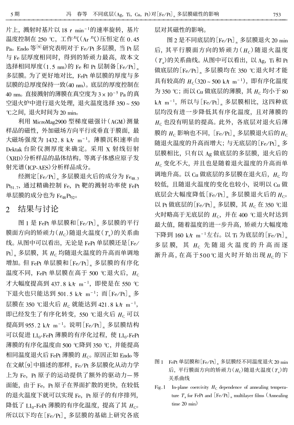 冯春 不同底层AgTiCuPt对FePt多层膜磁性的影响_第2页