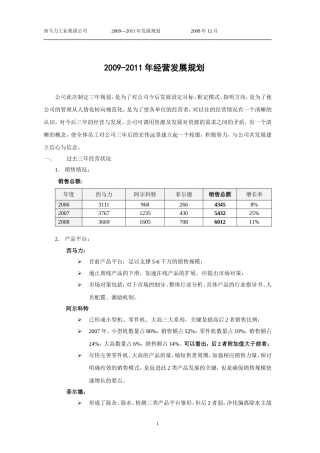 西马力工业集团公司2009-2011年经营发展规划