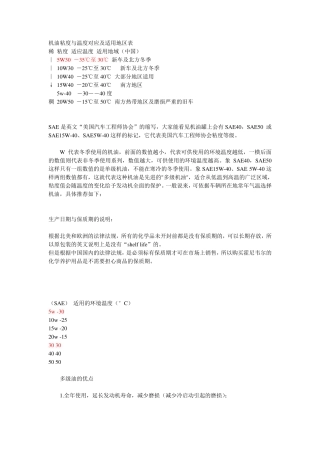 机油粘度与温度对应及适用地区表