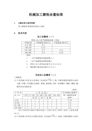 机械加工磨削余量标准
