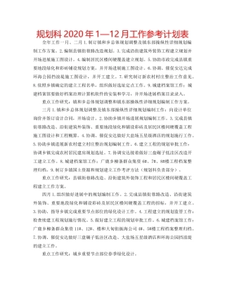 规划科2020年1—12月工作参考计划表 