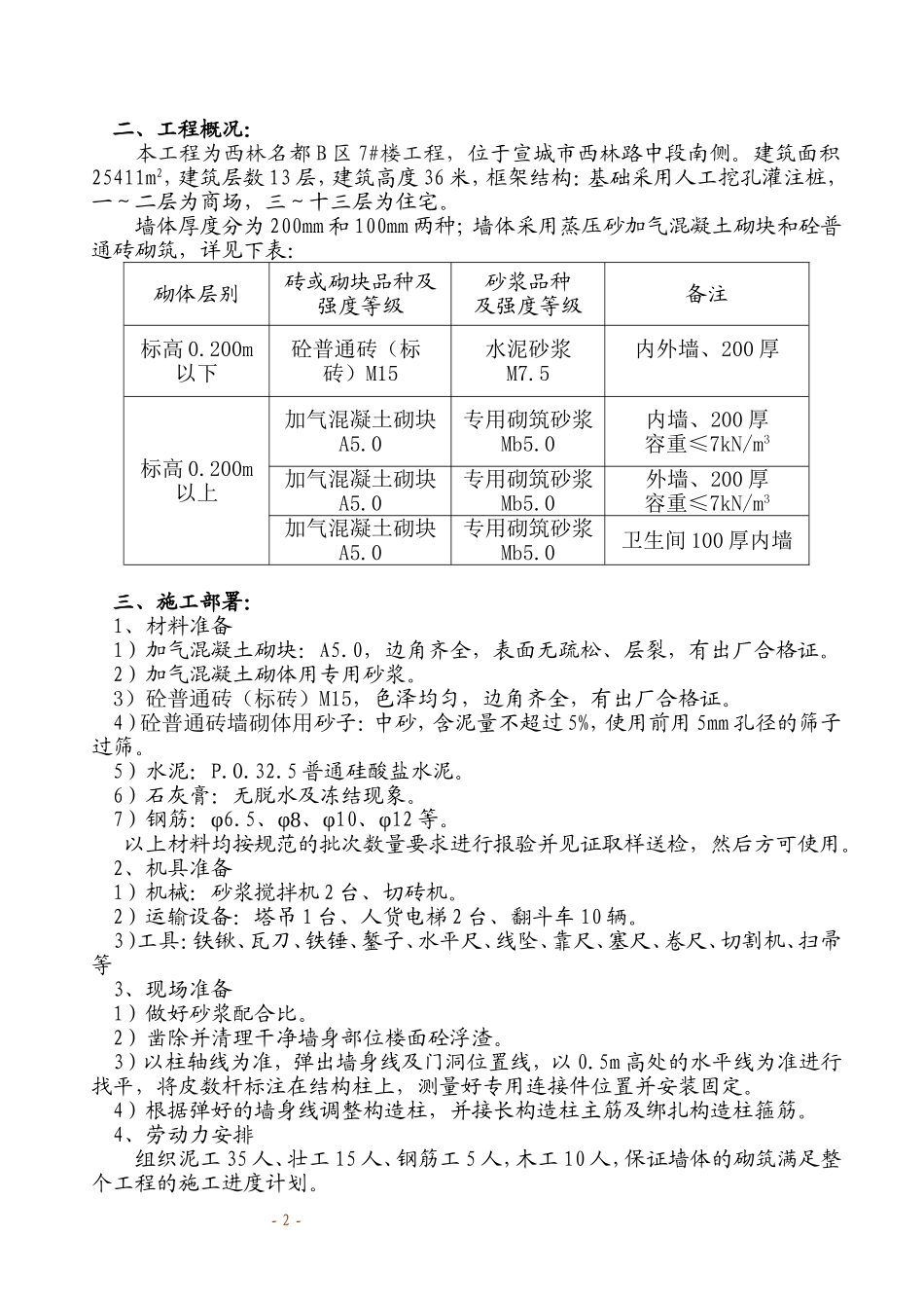 蒸压砂加气混凝土砌块墙体砌筑施工方案_第2页