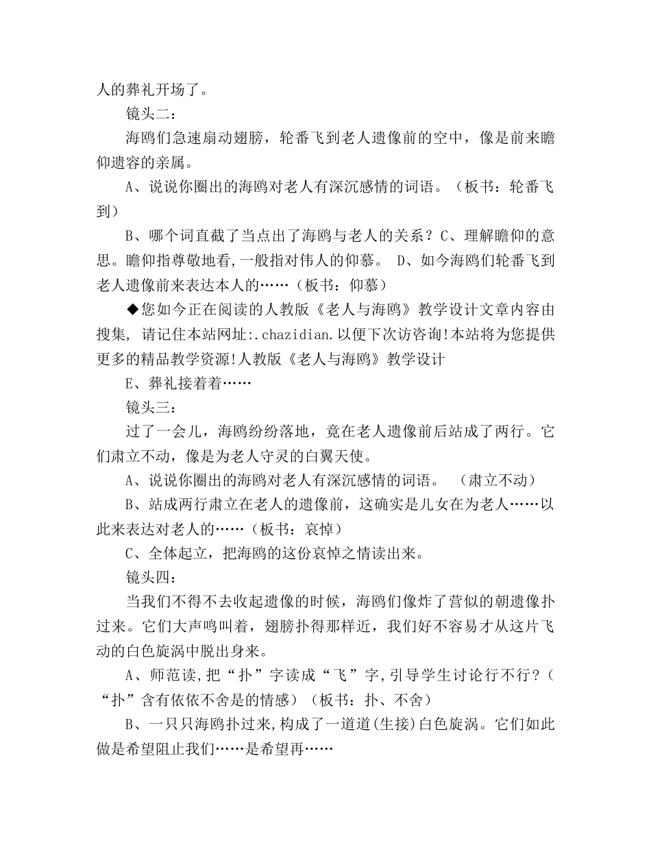 教案人教版《老人与海鸥》教学设计 _第3页