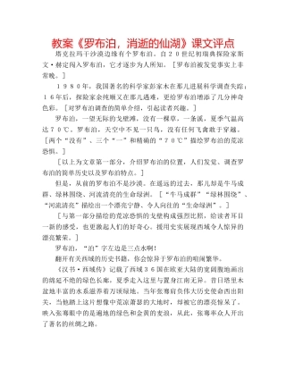 教案《罗布泊，消逝的仙湖》课文评点 