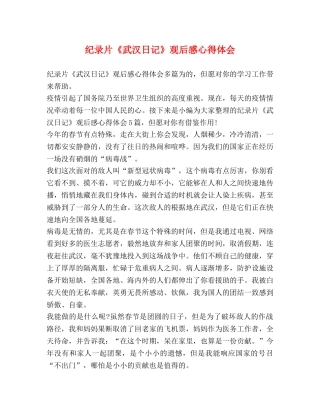 纪录片《武汉日记》观后感心得体会 