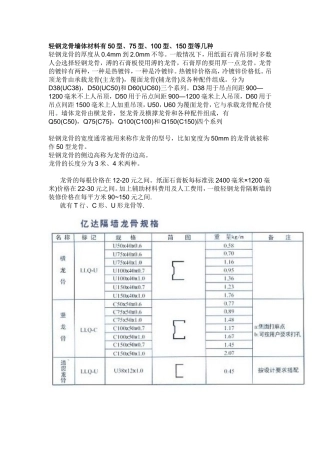 轻钢龙骨墙体材料有50型、75型、100型、150型等几种