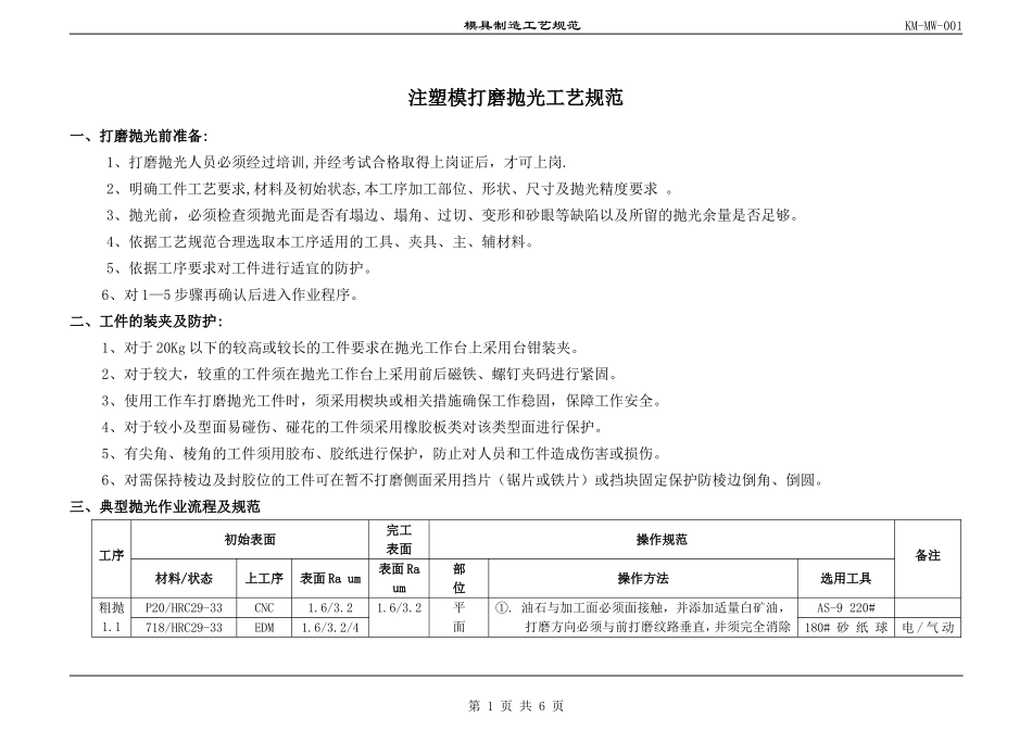 注塑模打磨抛光工艺规范_第1页