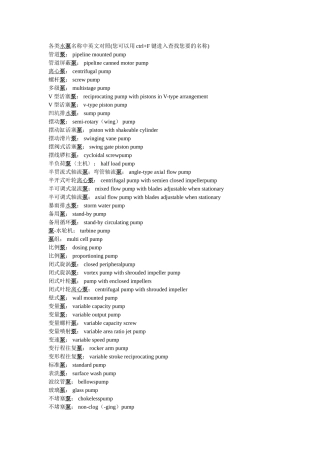 各类水泵英文怎么写