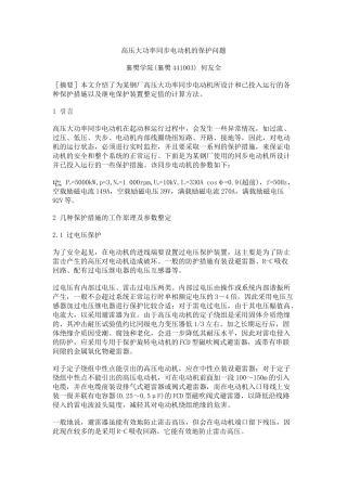 高压大功率同步电动机的保护问题