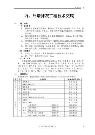 内墙抹灰工程技术交底