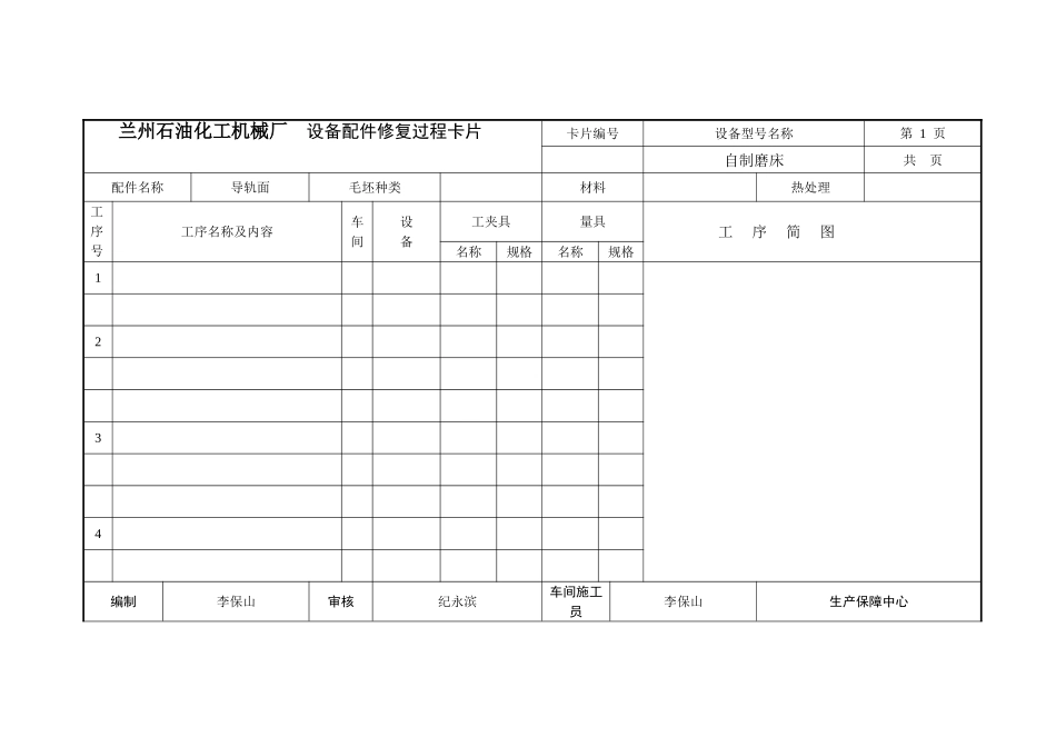 自制磨床导轨面修复工艺卡片_第1页