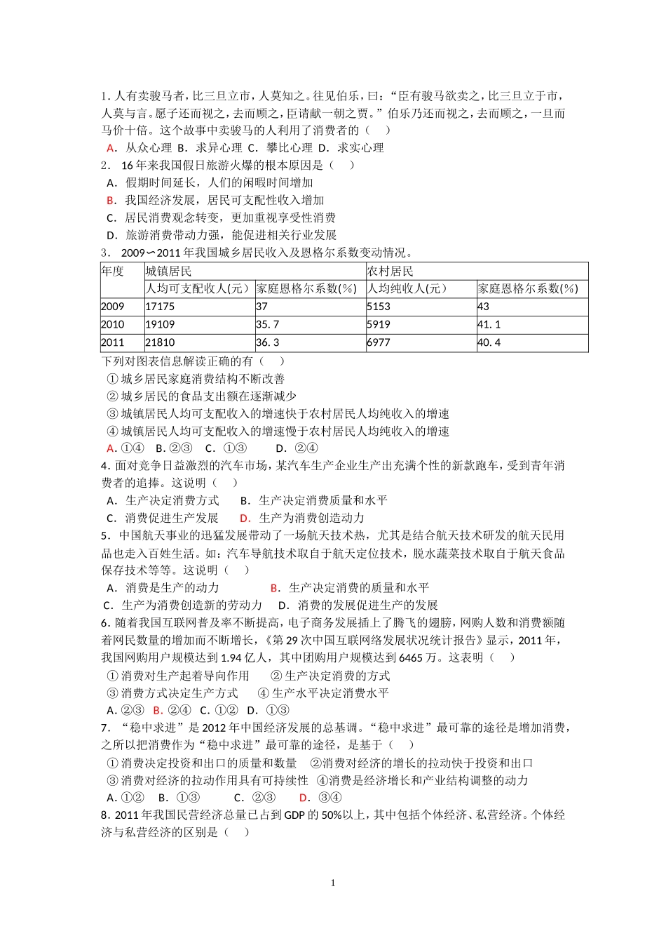 经济生活第四课测试题_第1页