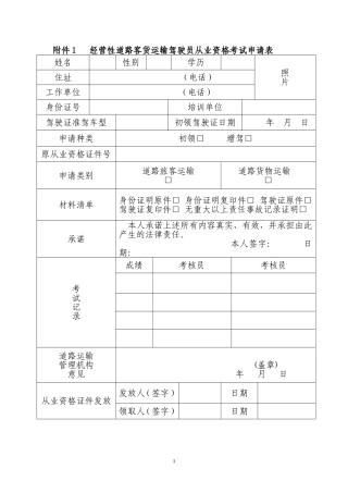 经营性道路客货运输驾驶员从业资格考试申请表