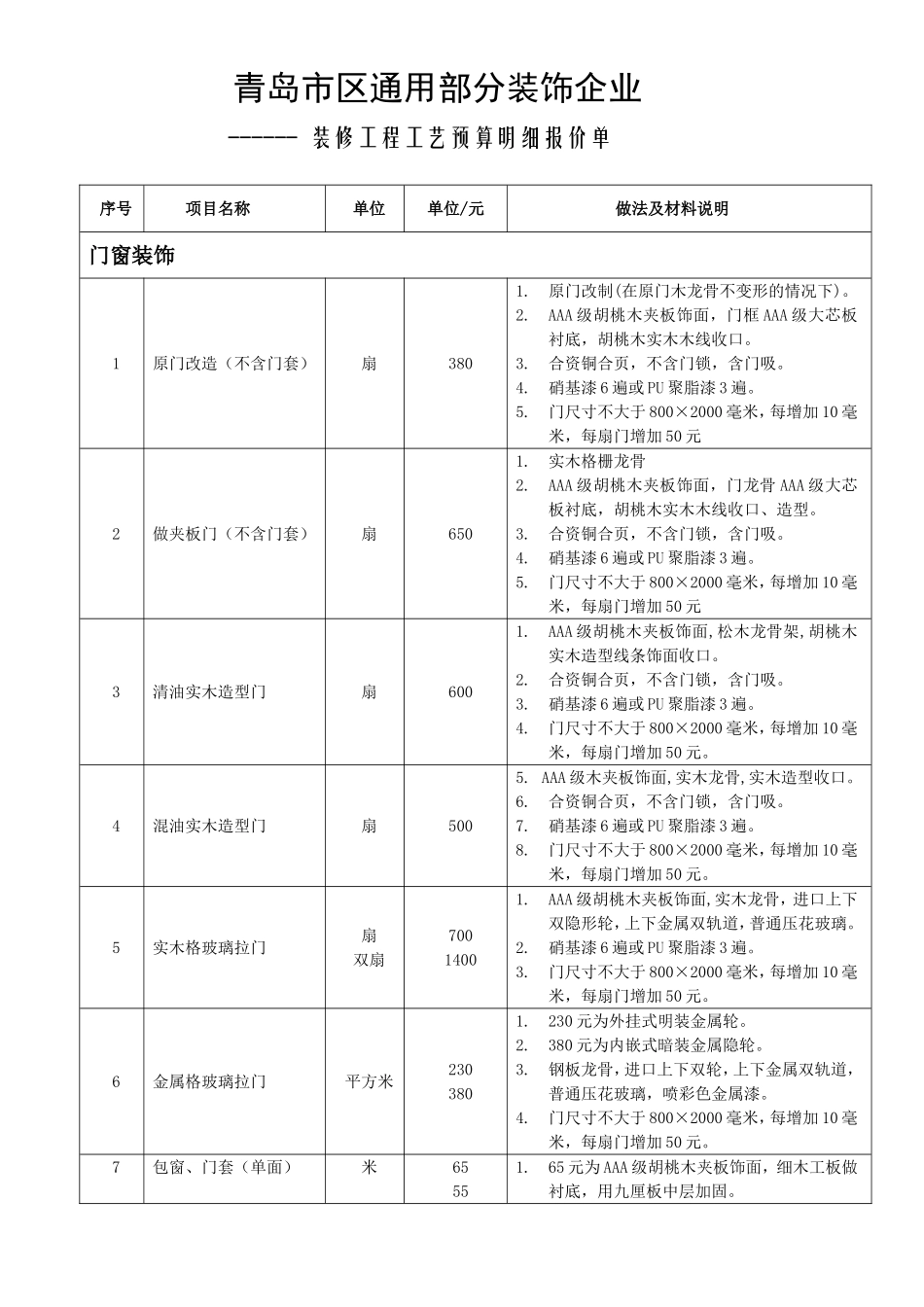 装饰工程装修工艺报价表_第1页
