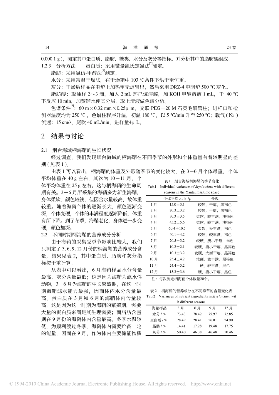 烟台海域柄海鞘的生长状况及营养成分分析_第2页