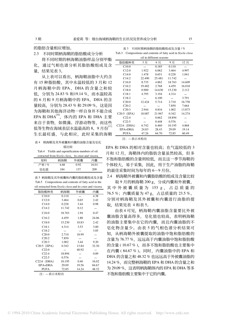 烟台海域柄海鞘的生长状况及营养成分分析_第3页