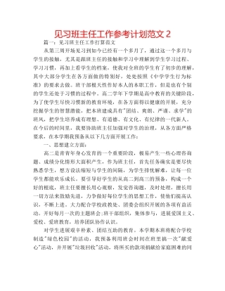 见习班主任工作参考计划范文2 