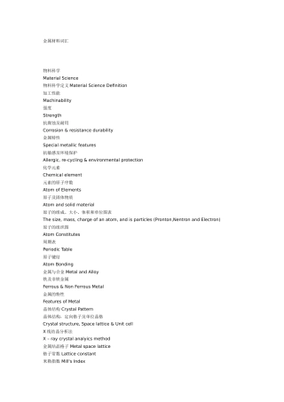 金属材料词汇