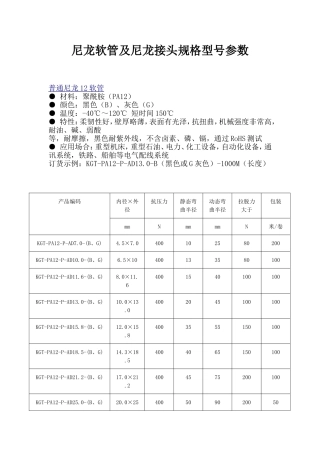 尼龙接头规格型号