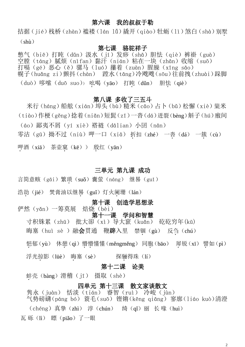 九年级上册重要生字词_第2页