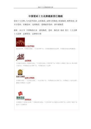 中国瓷砖十大名牌最新排行解读