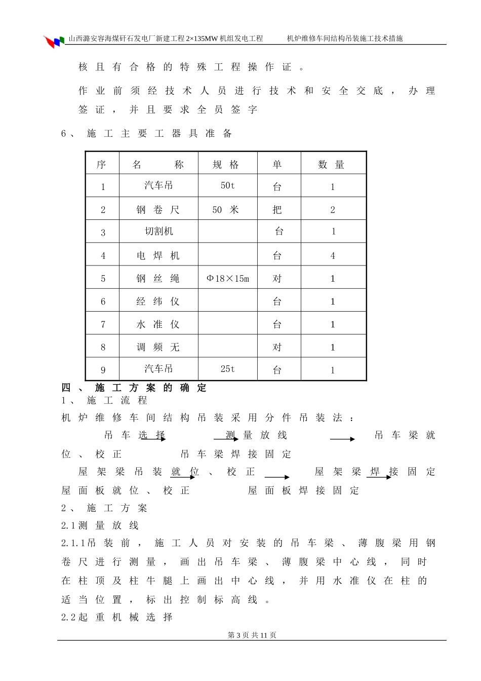 机炉维修车间吊装施工技术措施_第3页