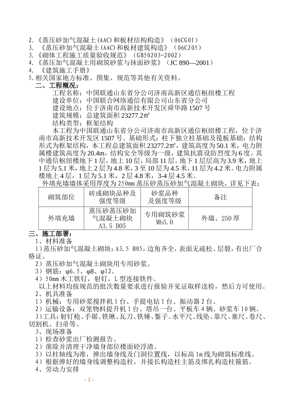 蒸压砂加气混凝土砌块(AAC)填充墙砌筑施工方案_第2页