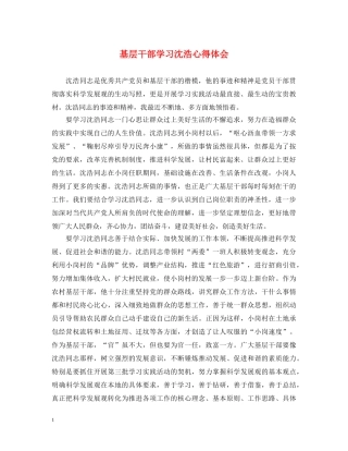 基层干部学习沈浩心得体会 