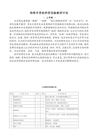 小学科学实验教学计划