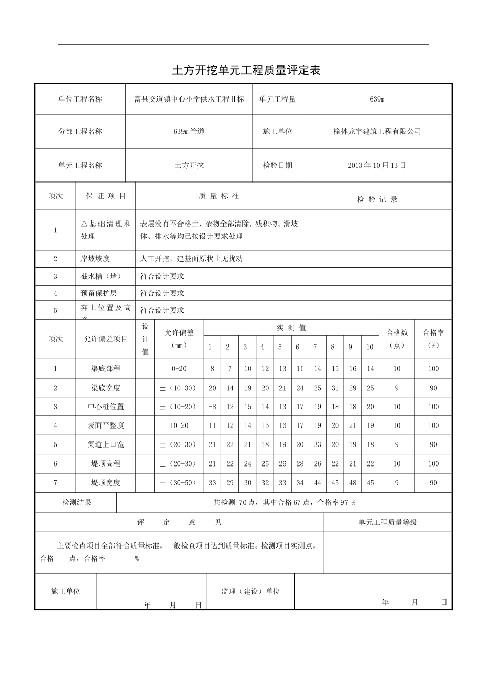 土方开挖单元工程质量评定表_第1页
