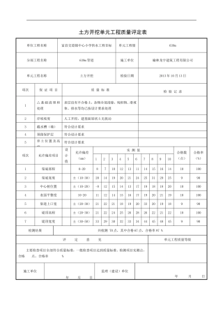 土方开挖单元工程质量评定表