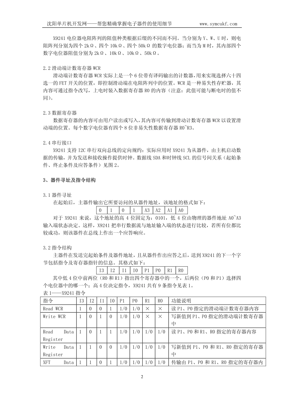 数字电位器X9241原理及与单片机接口_第2页