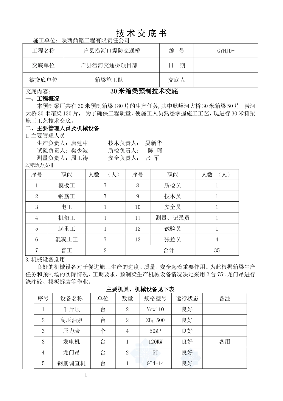 箱梁预制技术交底书_第1页