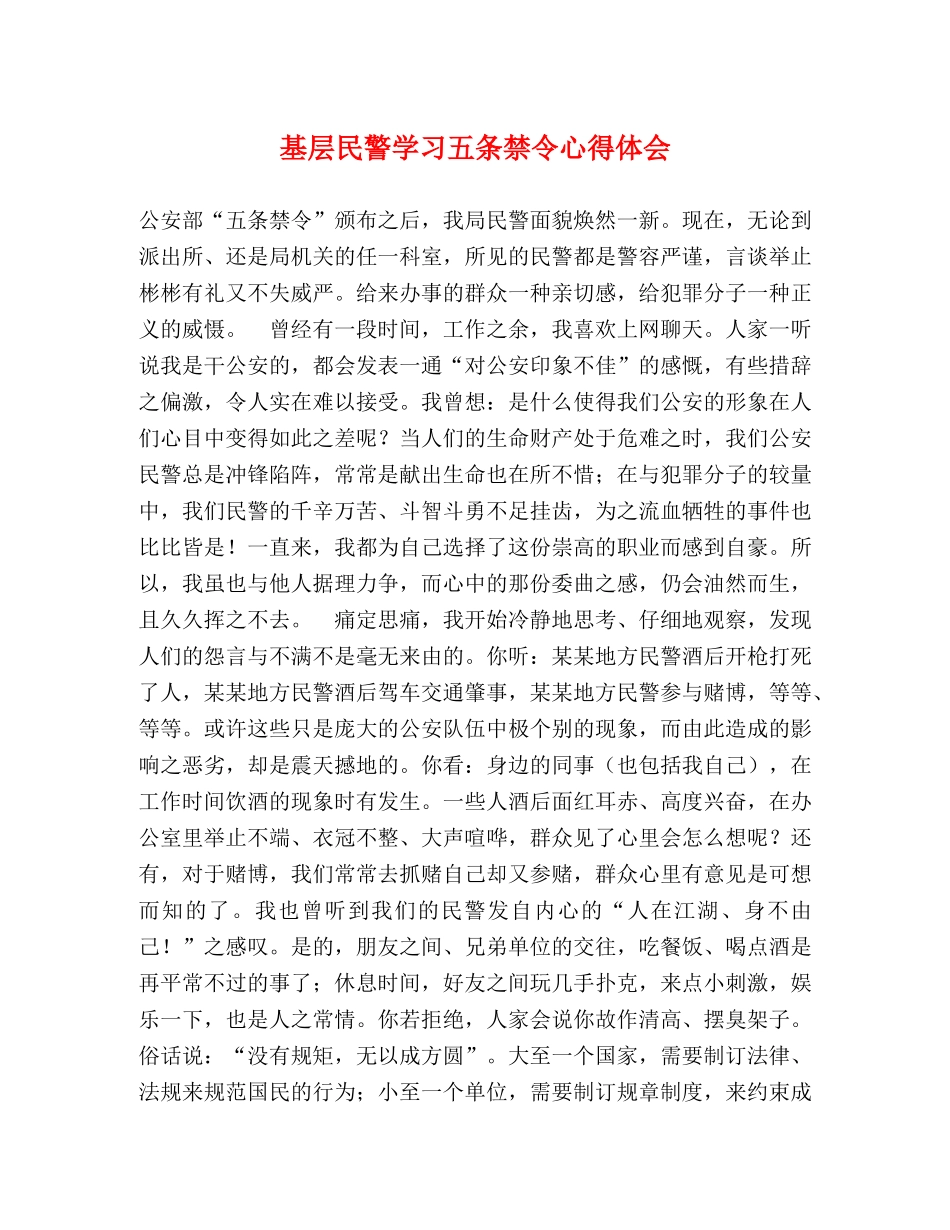 基层民警学习五条禁令心得体会 _第1页