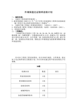 外墙保温见证取样送检计划