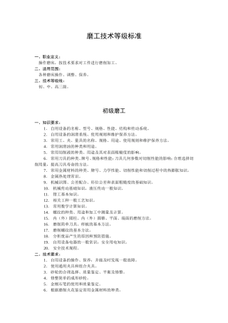 磨工技能等级
