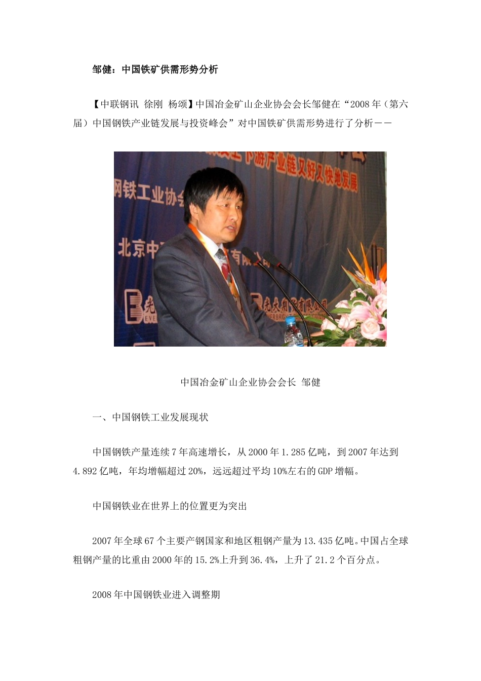 邹健：中国铁矿供需形势分析_第1页