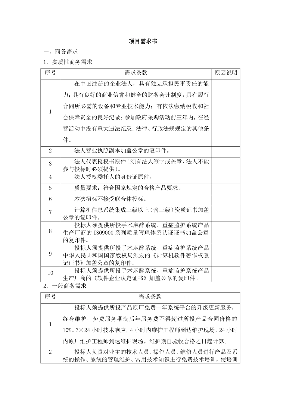 天津市西青医院手术麻醉系统等购置安装项目需求书公示_第1页