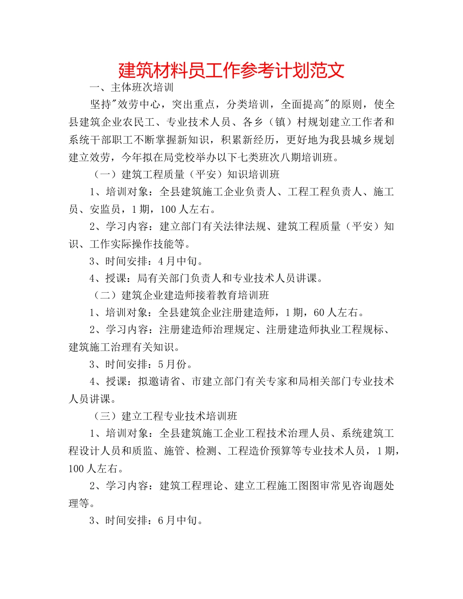 建筑材料员工作参考计划范文 _第1页