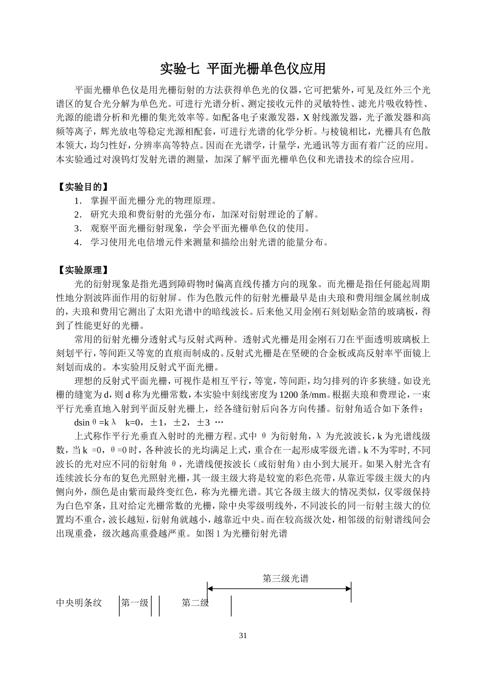 实验七  平面光栅单色仪应用_第1页